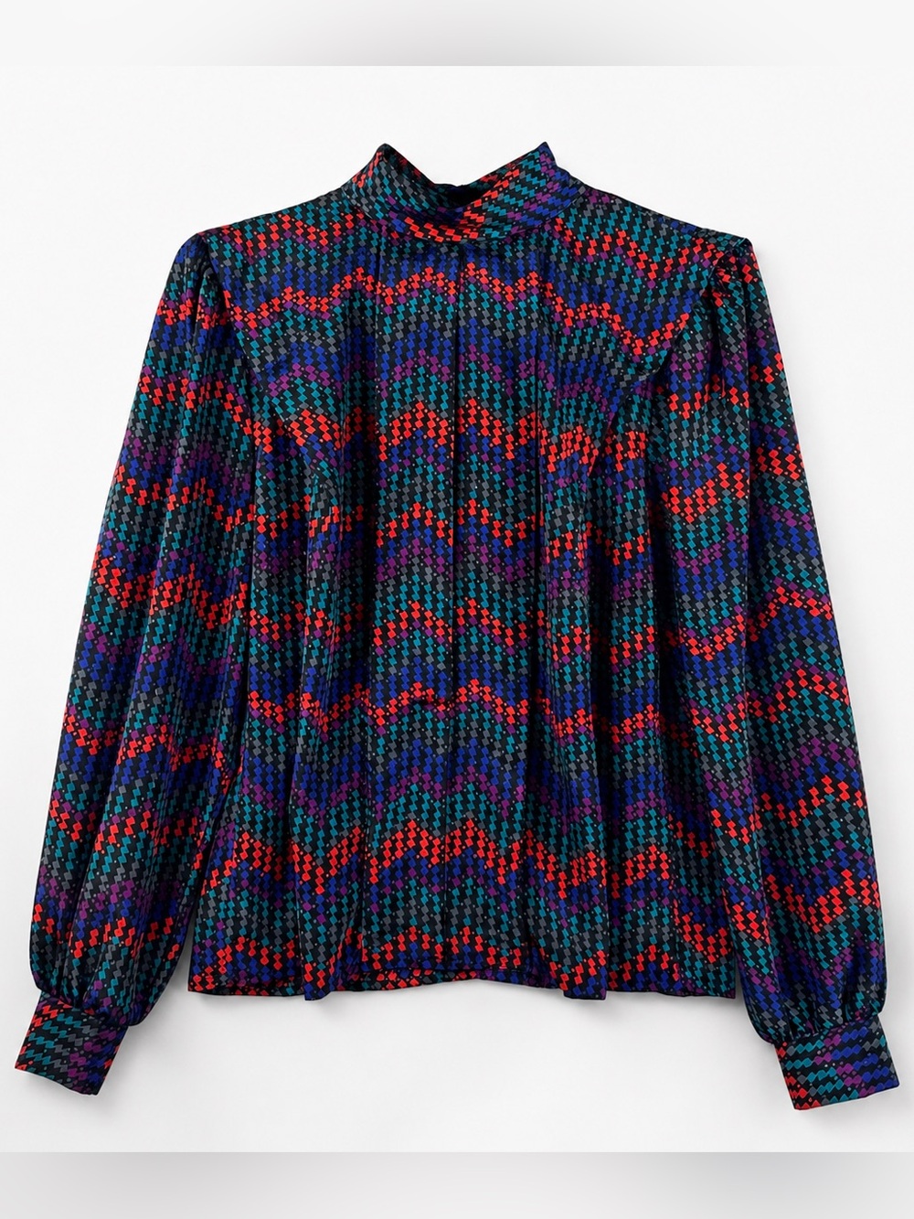 Vintage Jonathan Martin Abstract Print High Neck Puff Sleeve Blouse L